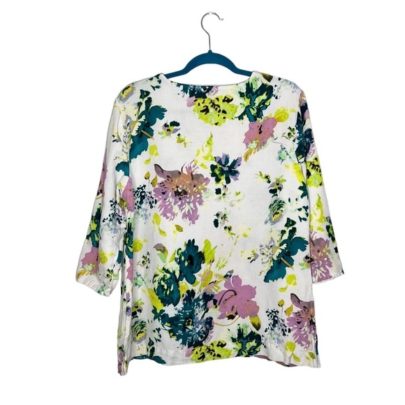 Premise Linen Rayon Blend Floral V Neck 3/4 Length Sleeve Blouse - Picture 9 of 12
